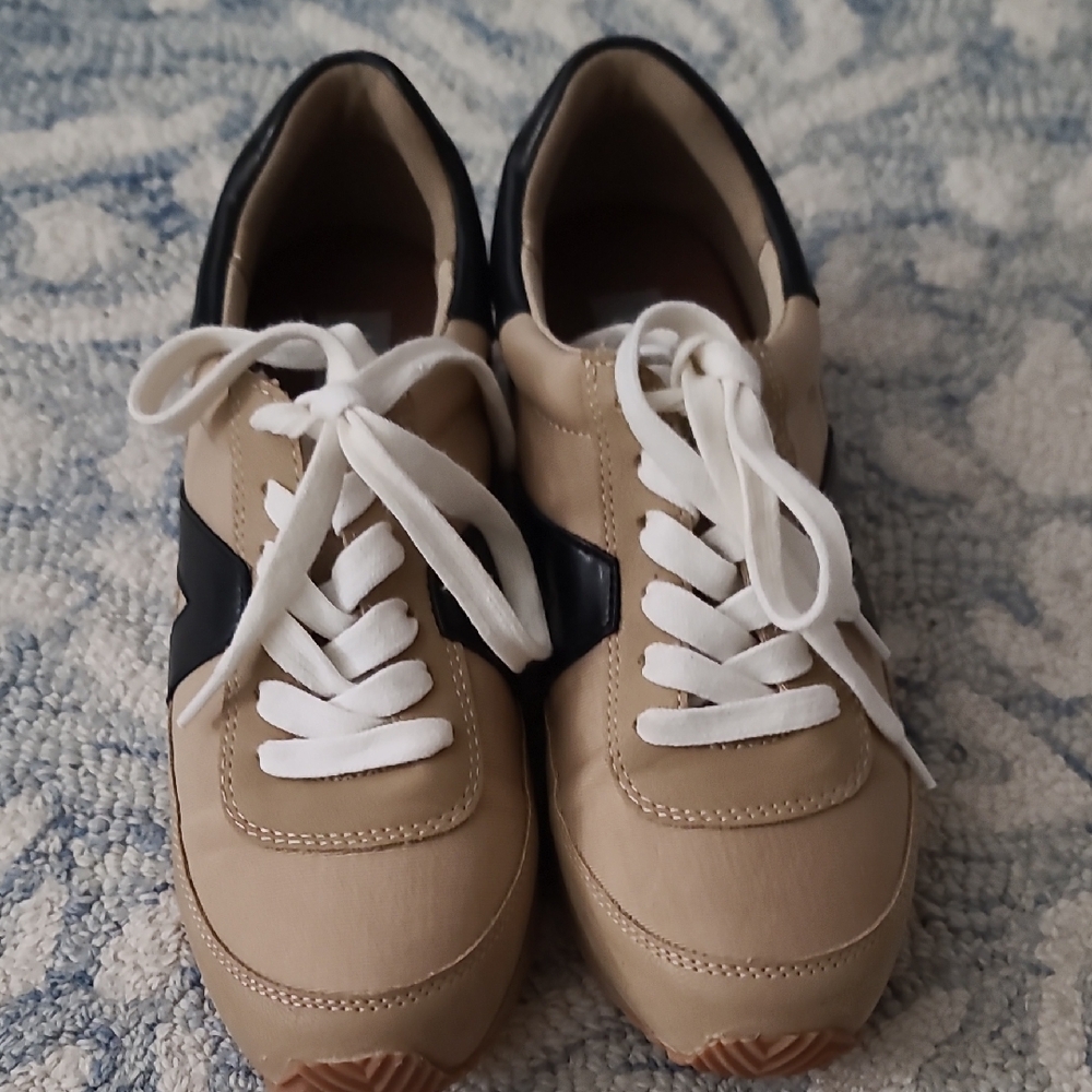 LOFT Beige and Brown Sneakers with White Laces